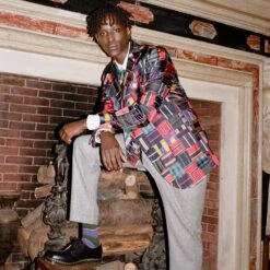 Men's Tie Patchwork Jacket 21 Men's Tie Patchwork Jacket -Modern Outfit Shop 231108231108100027