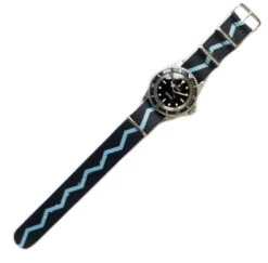 Watch Strap In Black And Light Blue Zig-Zag