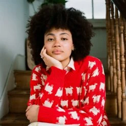 Warm & Wonderful Women's Fitted "Diana Edition" Cotton Sheep Sweater -Modern Outfit Shop color diana red 3 cf4207c5 dbcf 4847 bf8c 8f0456aec900