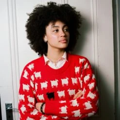 Warm & Wonderful Women's Fitted "Diana Edition" Cotton Sheep Sweater -Modern Outfit Shop color diana red 7 f978abe3 1b92 4928 839f 6345f8d77a84