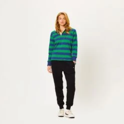 Hockney Stripe #1 Rugby -Modern Outfit Shop color green blue stripe 3
