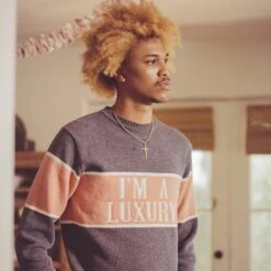 Gyles & George Men's "I'm A Luxury" Sweater 36 Gyles & George Men's "I'm A Luxury" Sweater -Modern Outfit Shop color grey 6 c818e598 5284 4e92 9478 877fd9e8414a