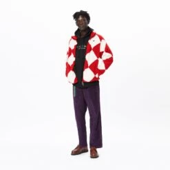 Harlequin Deep-Pile Sherpa "Jockey" Fleece 37 Harlequin Deep-Pile Sherpa "Jockey" Fleece -Modern Outfit Shop color red cream 5
